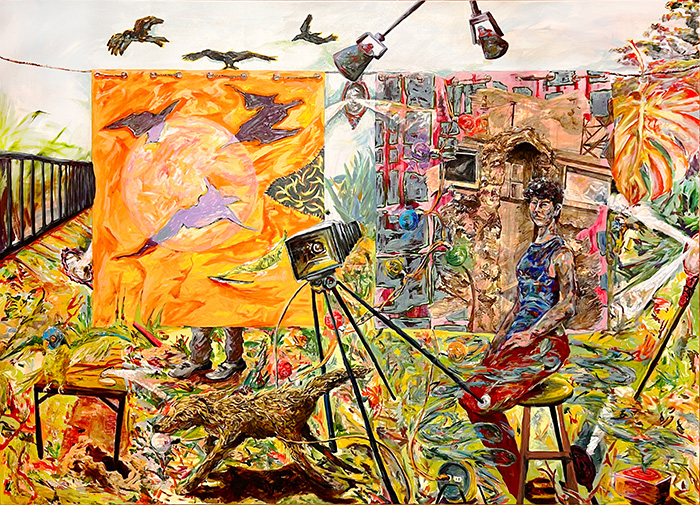 《Patio-写真を撮られる人-》油彩、キャンバス 181.8×227.3cm 2022年
