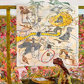 《Patio-地図を書く人-》油彩、キャンバス 100.0×100.0cm 2022年